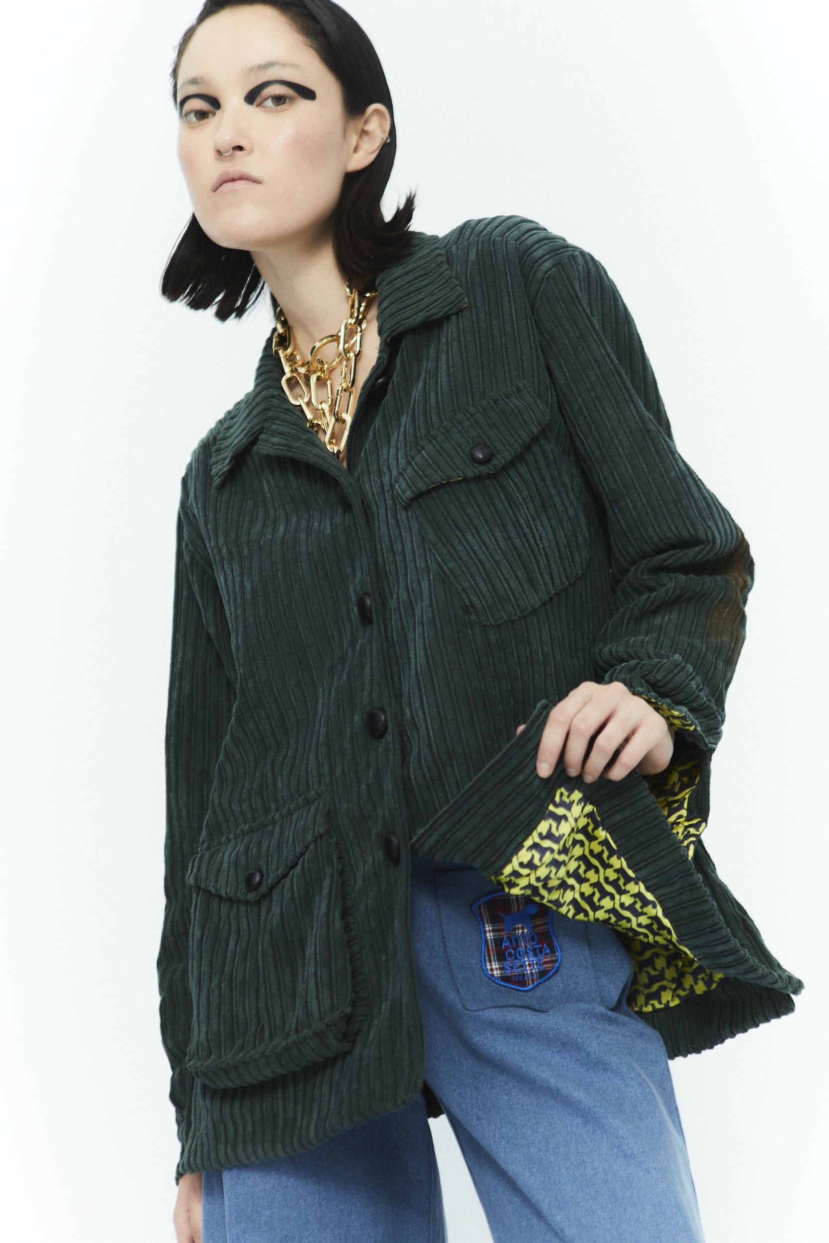 Giubbocamicia Frank velluto vintage Green Hand Paint