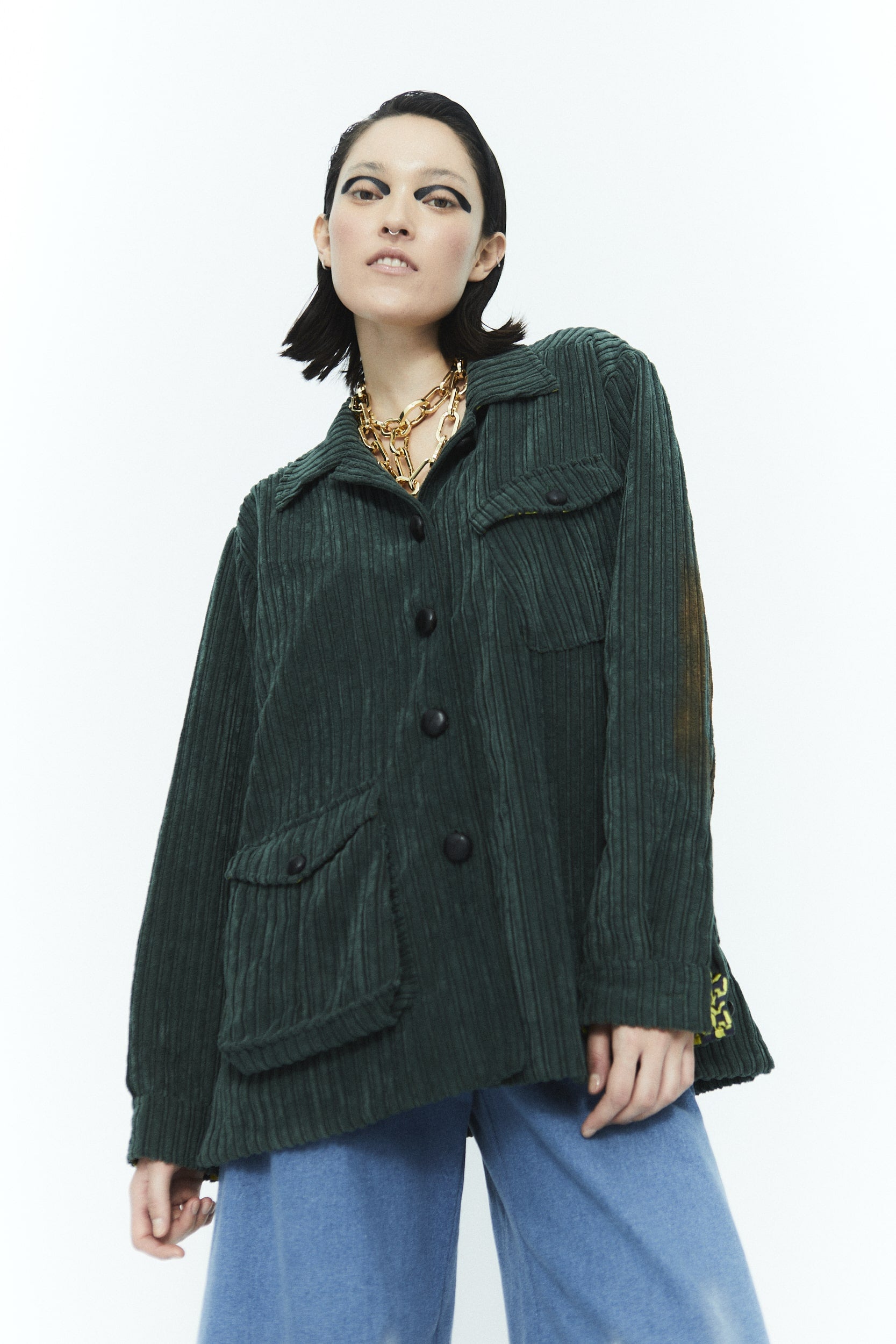 Giubbocamicia Frank velluto vintage Green Hand Paint