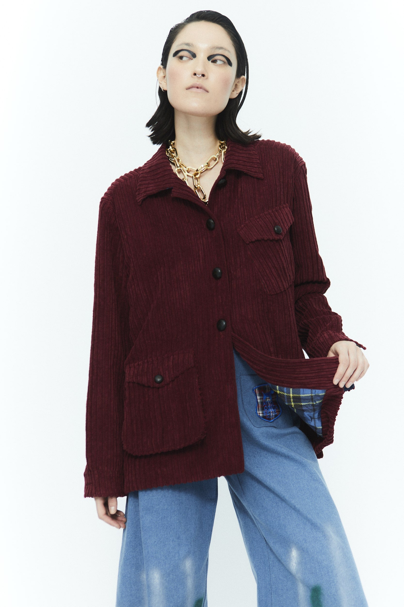 Giubbocamicia Frank velluto vintage Bordeaux Hand Paint