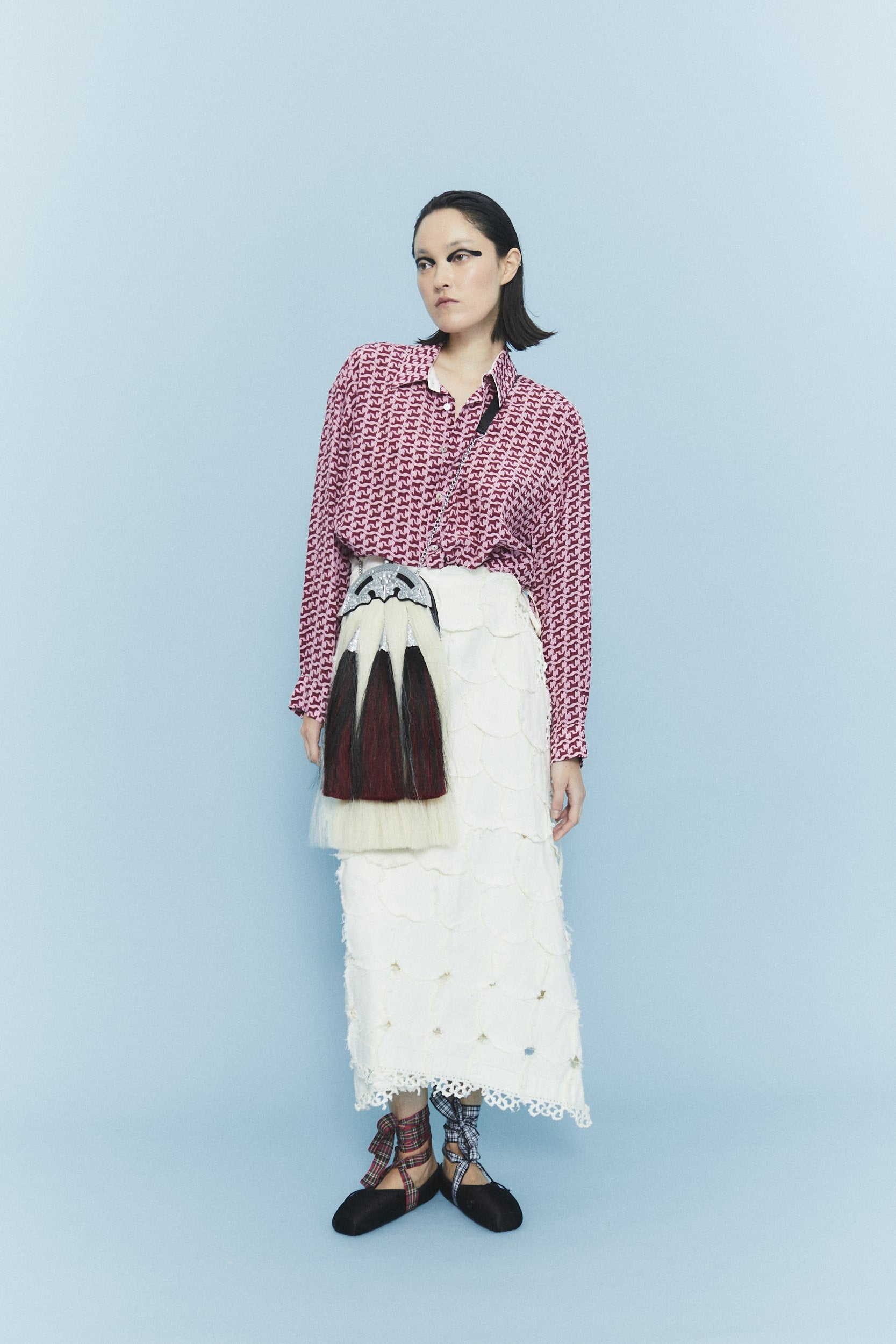 STAMPS LONG SKIRT BY DENNJ X ANTOCOSTASETTE OLD WHITE