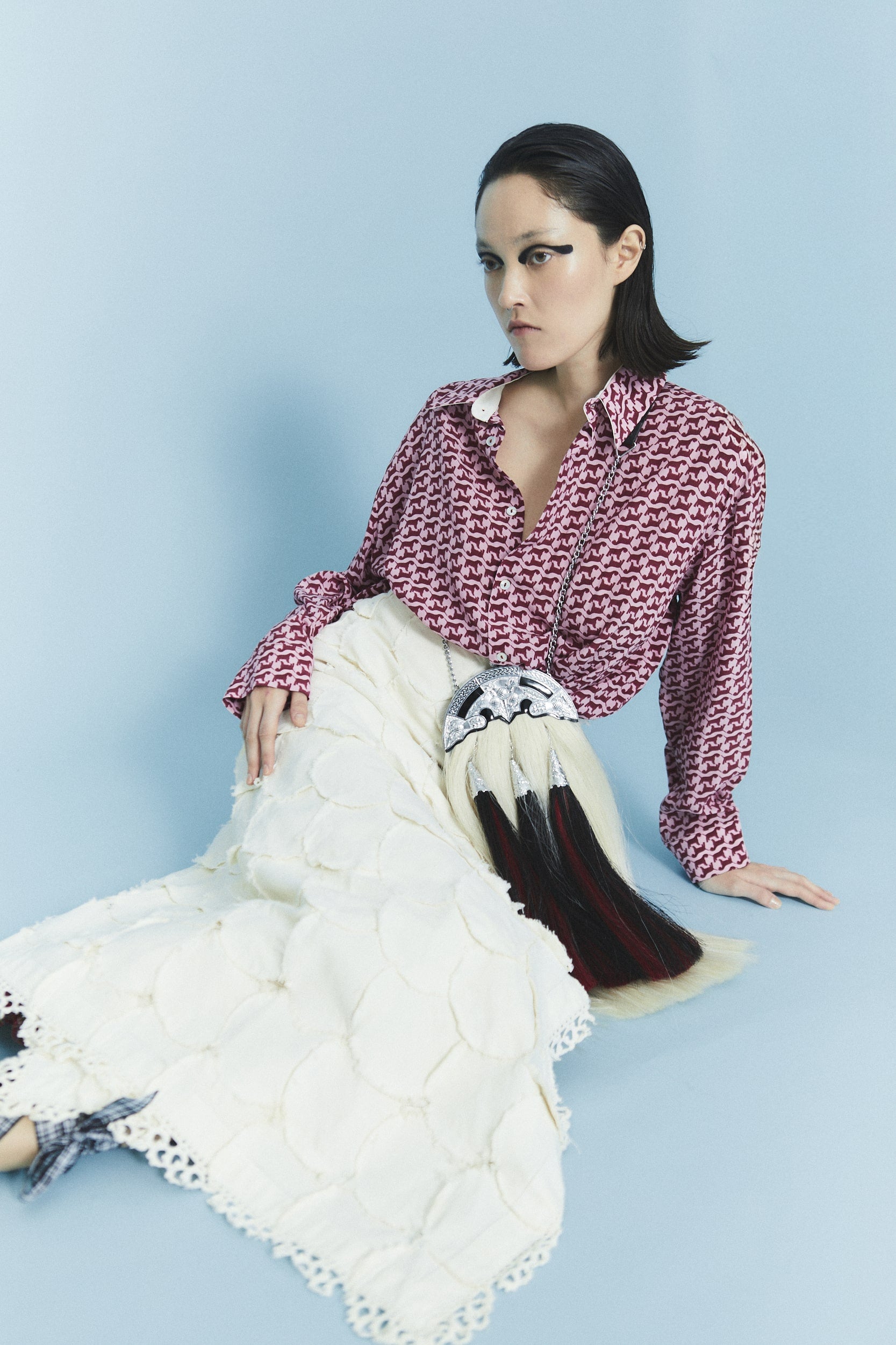 STAMPS LONG SKIRT BY DENNJ X ANTOCOSTASETTE OLD WHITE