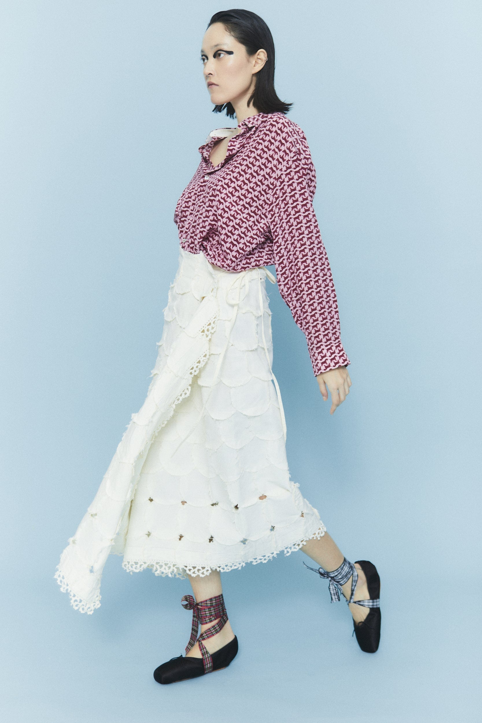 STAMPS LONG SKIRT BY DENNJ X ANTOCOSTASETTE OLD WHITE